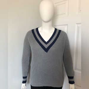 Very J Gray and Navy V Neck Sweater